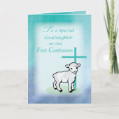 Goddochter First Confession Lamb Cross op Blauwgro Kaart (Voorkant)