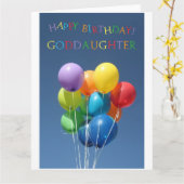 Goddochter, gelukkige ballonverjaardag kaart (Gele Bloem)