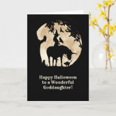 Goddochter Halloween Cute Witch en Animals Kaart (Gele Bloem)