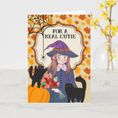 Goddochter Halloween Leuke Heks En Katten Kaart (Gele Bloem)