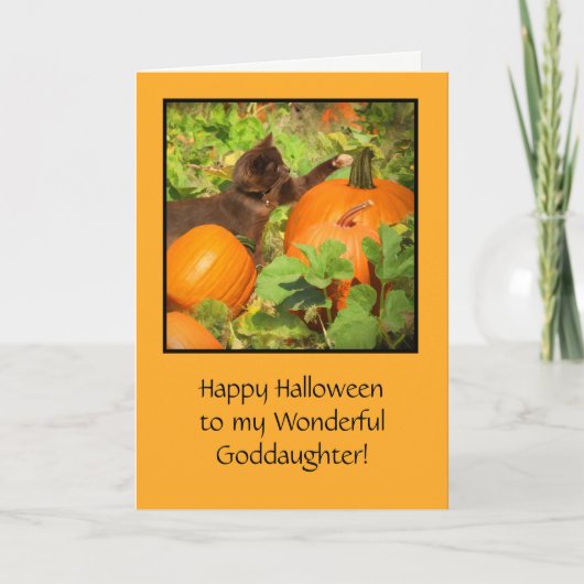 Goddochter Halloween met Kitten en Pumpkins Kaart (Voorkant)