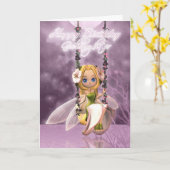 Goddochter Happy Birthday schattige fee over bloem Kaart (Gele Bloem)