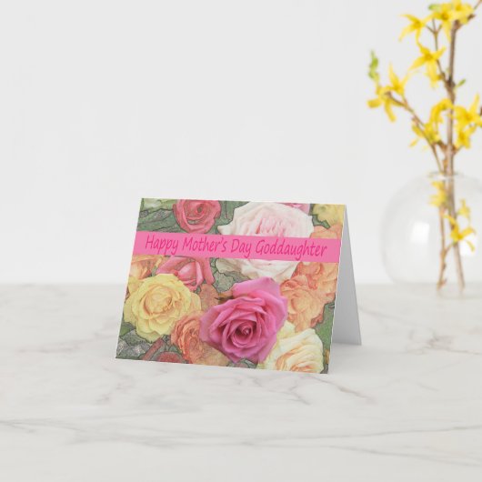 Goddochter Happy Moederdag roos kaart (Gele Bloem)