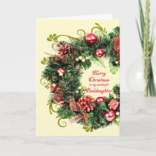 Goddochter Kerstmis Wreath Holiday Kaart (Voorkant)