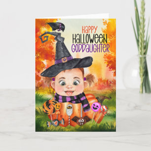 Goddochter Little Witch Raven Halloween Pumpkin Feestdagen Kaart