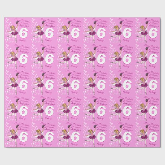 Goddochter naam leeftijd ballerina roze verjaardag cadeaupapier (Vlak)