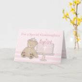 Goddochter Pink Baptism Cake Teddy Bear en Tiara Kaart (Gele Bloem)