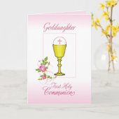Goddochter Pink First Heilige Communie, Chalice Kaart (Gele Bloem)