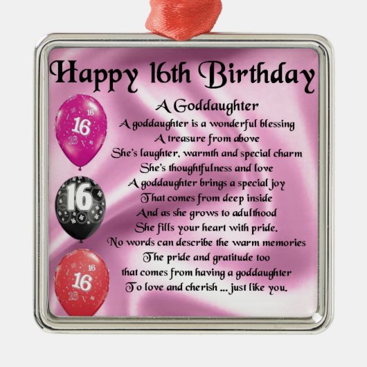Goddochter Poem - 16th Birthday Metalen Ornament (Voorkant)