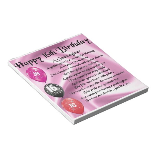 Goddochter Poem - 16th Birthday Notitieblok (Schuin)