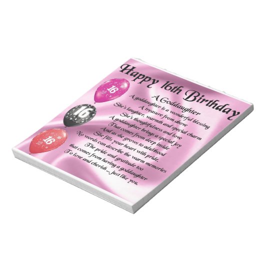 Goddochter Poem - 16th Birthday Notitieblok (Linkerzijde)