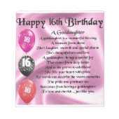 Goddochter Poem - 16th Birthday Notitieblok (Voorkant)