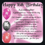 Goddochter Poem - 16th Birthday Vierkante Sticker<br><div class="desc">Een groot cadeau voor een peetdochter op haar 16e verjaardag</div>