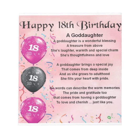 Goddochter Poem - 18e verjaardag Notitieblok (Voorkant)