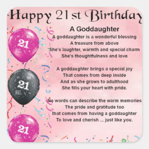 Goddochter Poem - 21e Birthday Design Vierkante Sticker
