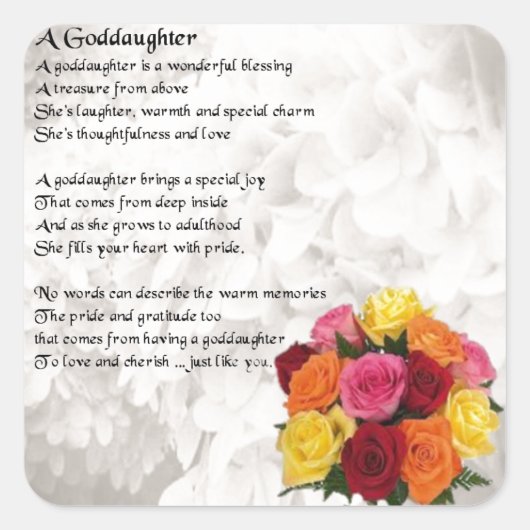Goddochter Poem - Flowers Design Vierkante Sticker (Voorkant)
