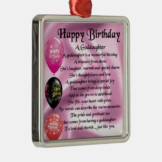 Goddochter Poem - Happy Birthday Metalen Ornament (Rechts)