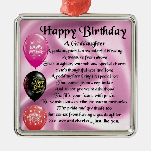 Goddochter Poem - Happy Birthday Metalen Ornament (Voorkant)