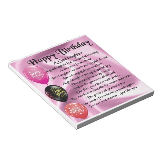 Goddochter Poem - Happy Birthday Notitieblok (Schuin)
