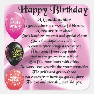 Goddochter Poem - Happy Birthday Vierkante Sticker