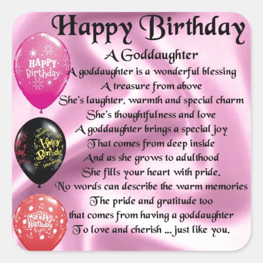 Goddochter Poem - Happy Birthday Vierkante Sticker (Voorkant)