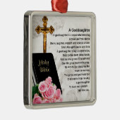 Goddochter Poem - Ontwerp van bijbel en bloemen Metalen Ornament (Rechts)