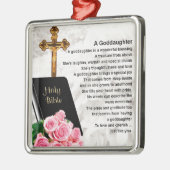 Goddochter Poem - Ontwerp van bijbel en bloemen Metalen Ornament (Links)
