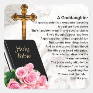 Goddochter Poem - Ontwerp van bijbel en bloemen Vierkante Sticker