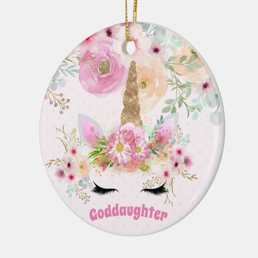 GODDOCHTER Roze Gouden Glitter Bloemen Eenhoorn Ge Keramisch Ornament (Links)