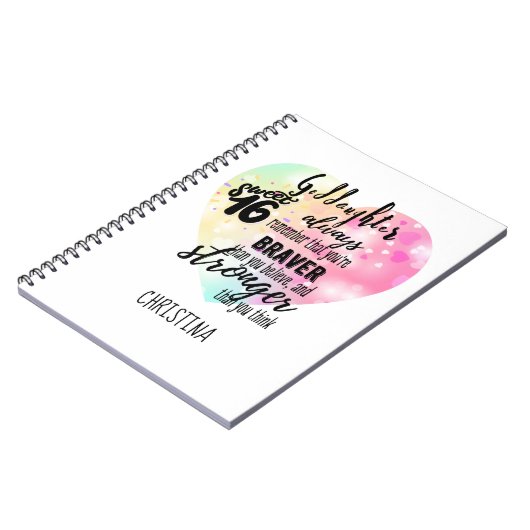 Goddochter Sweet16 Cadeau Quotes Moediger Sterker Notitieboek (Linkerzijde)