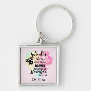 Goddochter Sweet16 Cadeau Quotes Moediger Sterker Sleutelhanger