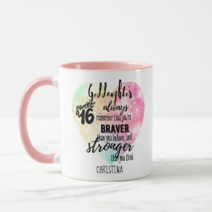 Goddochter Sweet16 Quote Gift Braver Stronger Mok