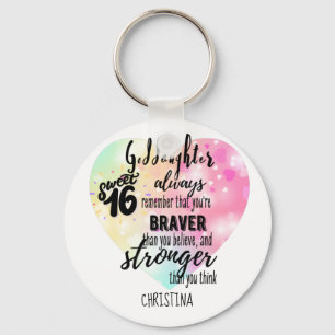 Goddochter Sweet16 Quote Gift Braver Stronger Sleutelhanger