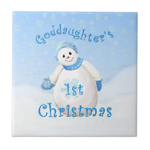 Goddochters eerste kerstfeest Snowman Tile Tegeltje