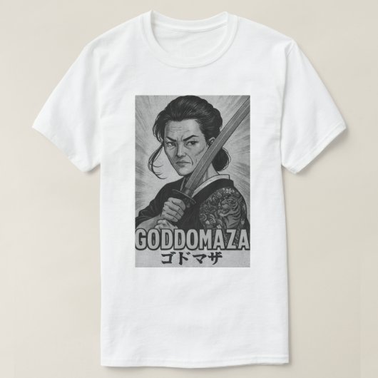 GODDOMAZA SAMURAI BW POSTER T-SHIRT (Design voorkant)