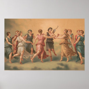 Goden dansen in de wolken met godinnen poster