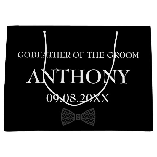 Godfather Black Elegant Modern Name Gifts Wedding Groot Cadeauzakje (Voorkant)