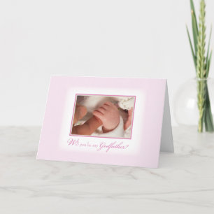 Godfather Invitation with Baby Girl Hands, Roze