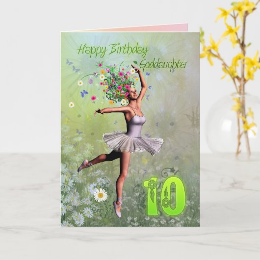 Godfather leeftijd 10, bloem fee verjaardagskaart kaart (Gele Bloem)