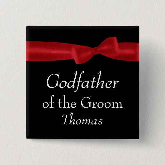 GODFATHER of GROOM Red Bow Wedding Custom Name Vierkante Button 5,1 Cm (Voorkant)