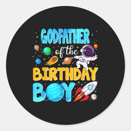 Godfather Of The Birthday Boy Space Astronaut 1st Ronde Sticker (Voorkant)