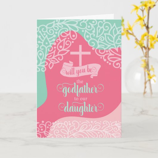 Godfather Request for Daughter Pink and Zee Green Kaart (Gele Bloem)