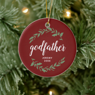 Godfather Specialized Godparent Name Leaf Laurels Keramisch Ornament