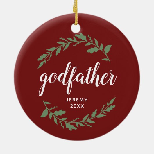 Godfather Specialized Godparent Name Leaf Laurels Keramisch Ornament (Achterkant)