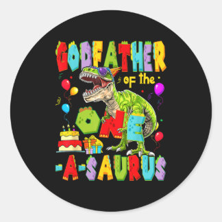 Godfather van de one-a-saurus 1e verjaardag jongen ronde sticker