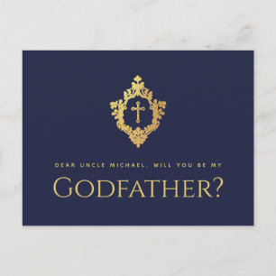Godfather Voorstel Marine Blauw Kruis Crest Faux G Feestdagenkaart
