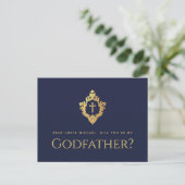 Godfather Voorstel Marine Blauw Kruis Crest Faux G Feestdagenkaart (Staand voorkant)