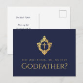 Godfather Voorstel Marine Blauw Kruis Crest Faux G Feestdagenkaart (Voorkant / Achterkant)