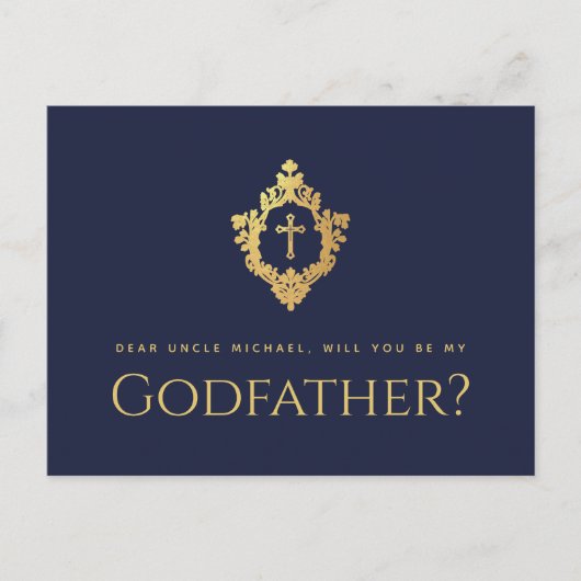 Godfather Voorstel Marine Blauw Kruis Crest Faux G Feestdagenkaart (Voorkant)