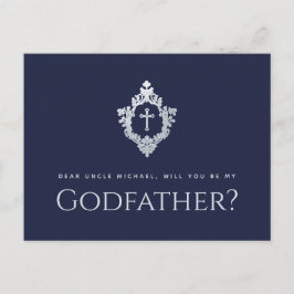 Godfather Voorstel Navy Blue  Crest Cross Feestdagenkaart